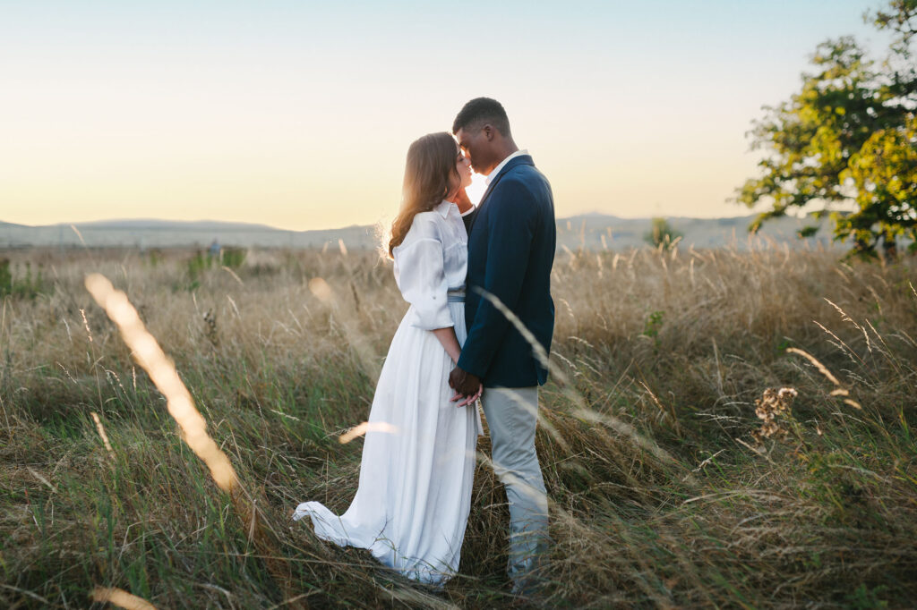 Powell butte engagement photo of biracial couple 